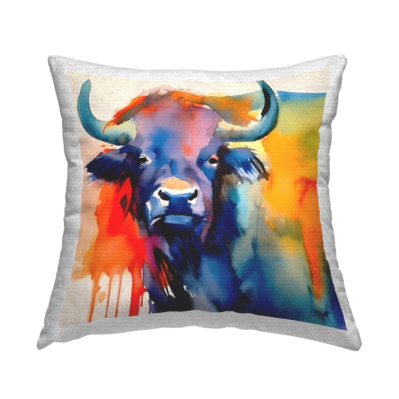 Longhorn Abstract Hues Design by Walker Noble Outdoor Printed Pillow